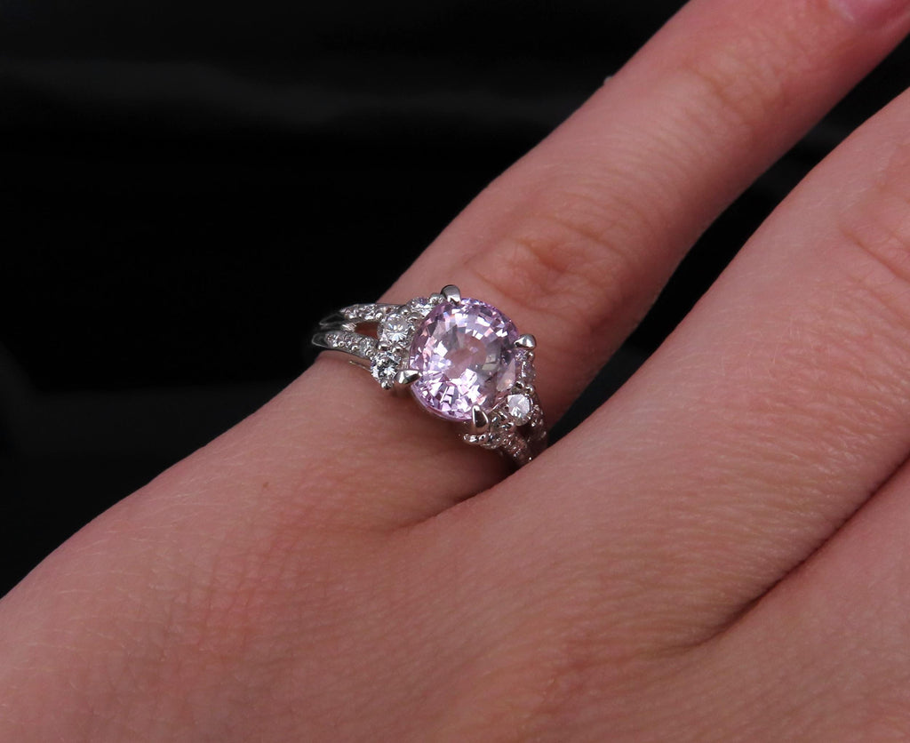 Fine 2.40ct GIA Certified Pink Sapphire & 0.34ct Diamond Platinum Ring Size 5