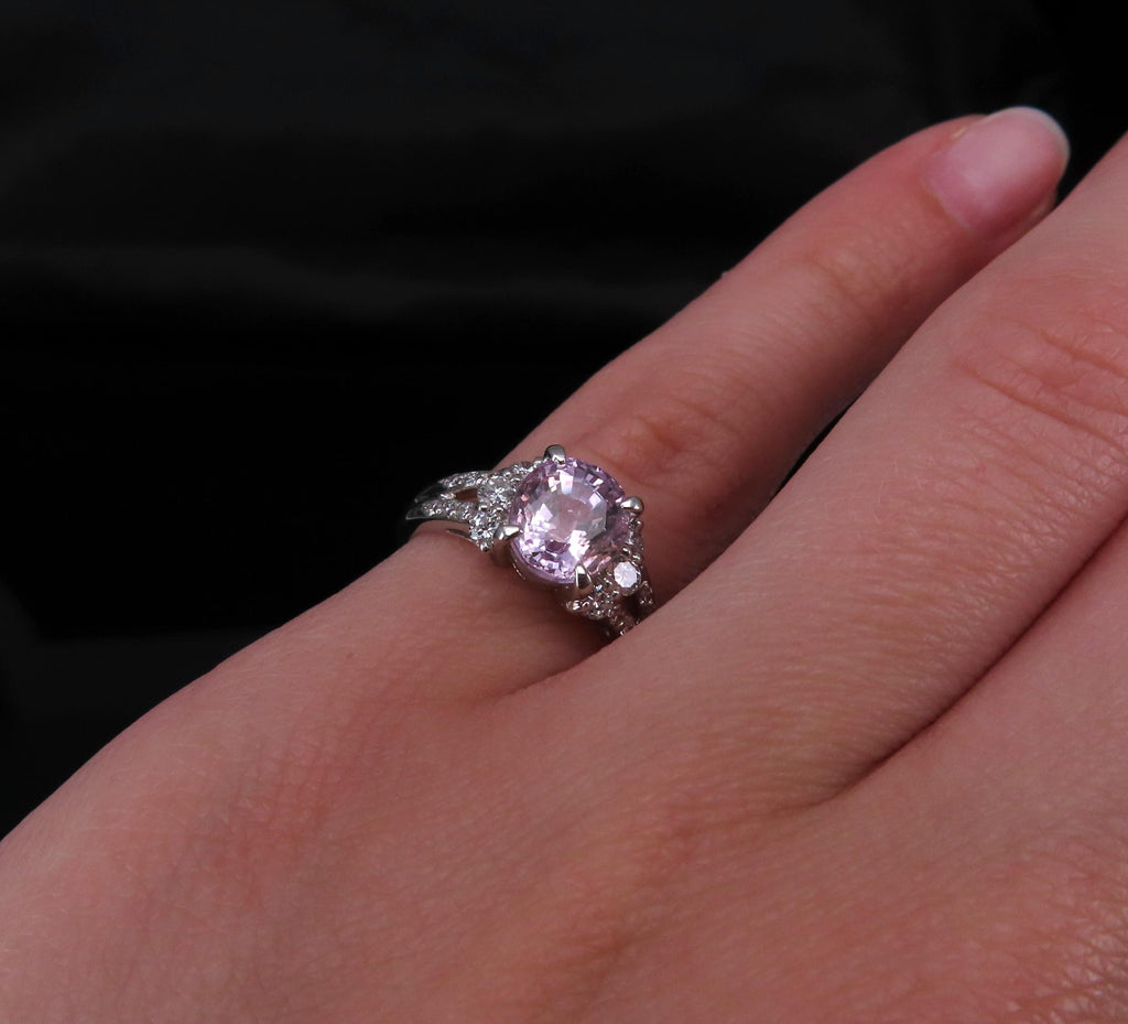 Fine 2.40ct GIA Certified Pink Sapphire & 0.34ct Diamond Platinum Ring Size 5