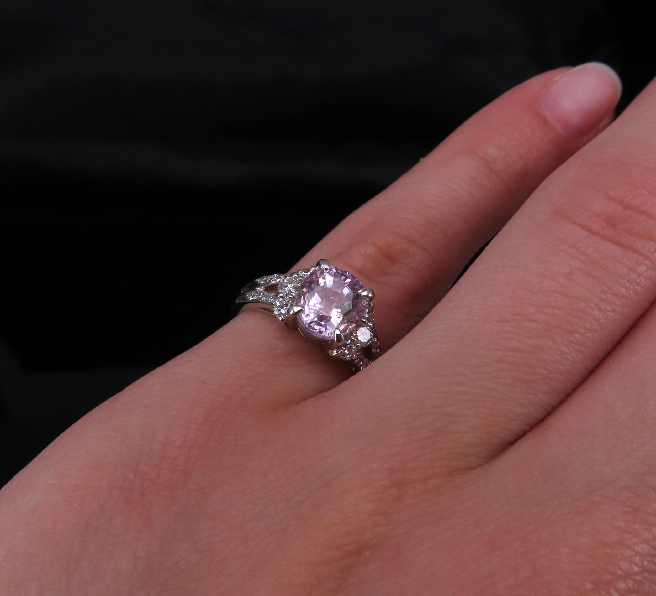 Fine 2.40ct GIA Certified Pink Sapphire & 0.34ct Diamond Platinum Ring Size 5