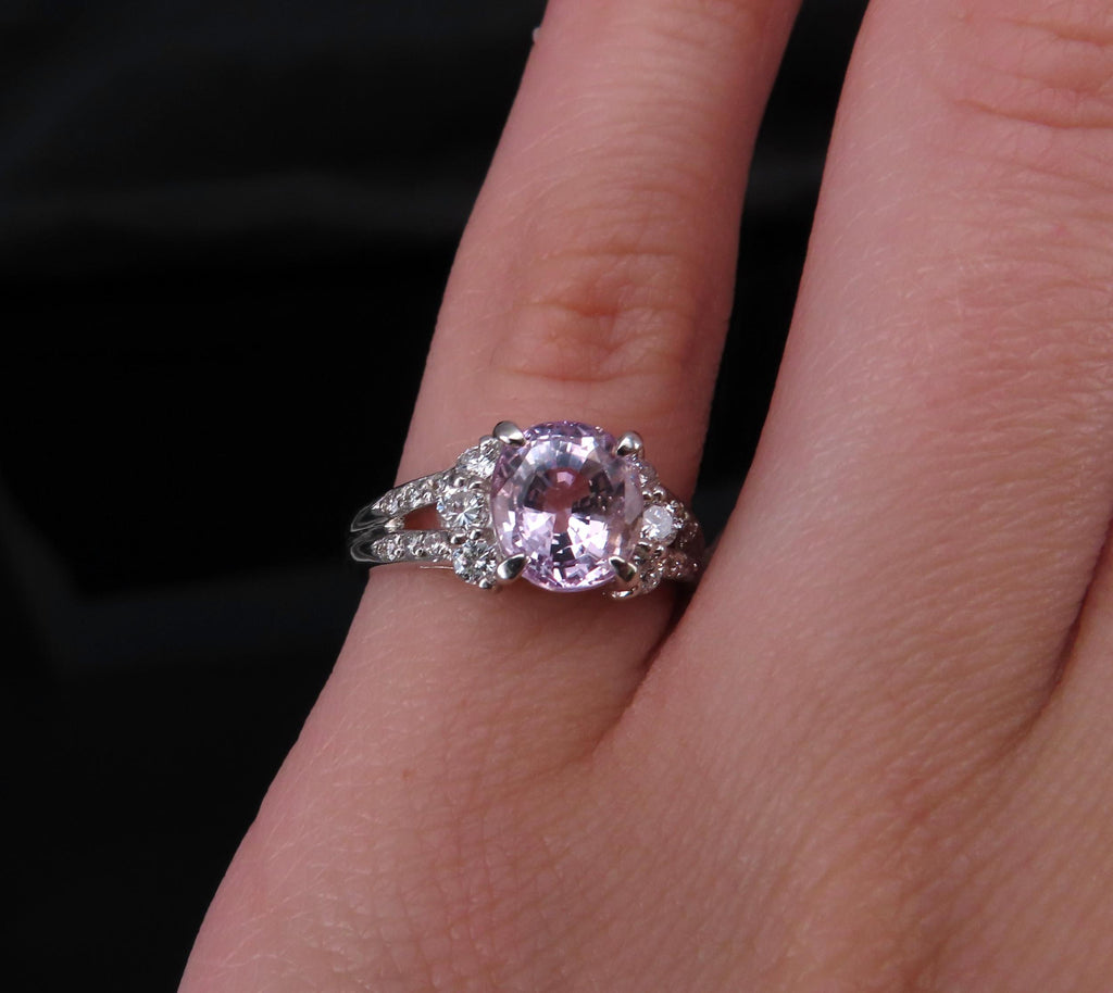 Fine 2.40ct GIA Certified Pink Sapphire & 0.34ct Diamond Platinum Ring Size 5