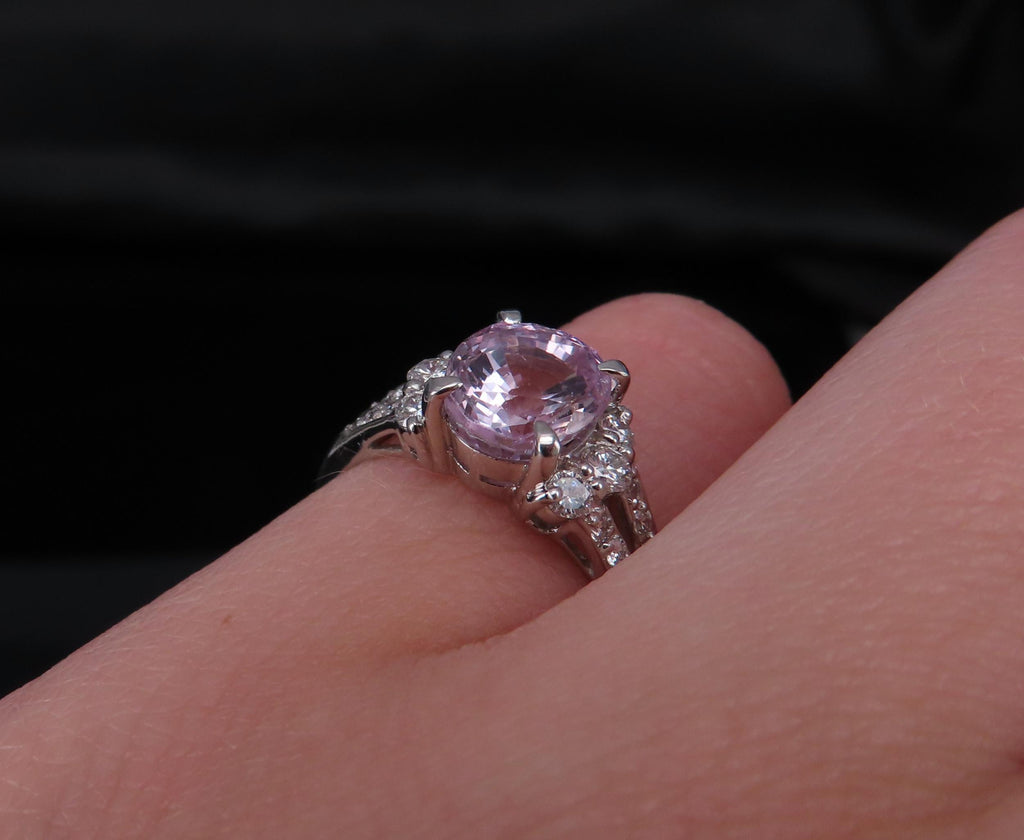 Fine 2.40ct GIA Certified Pink Sapphire & 0.34ct Diamond Platinum Ring Size 5