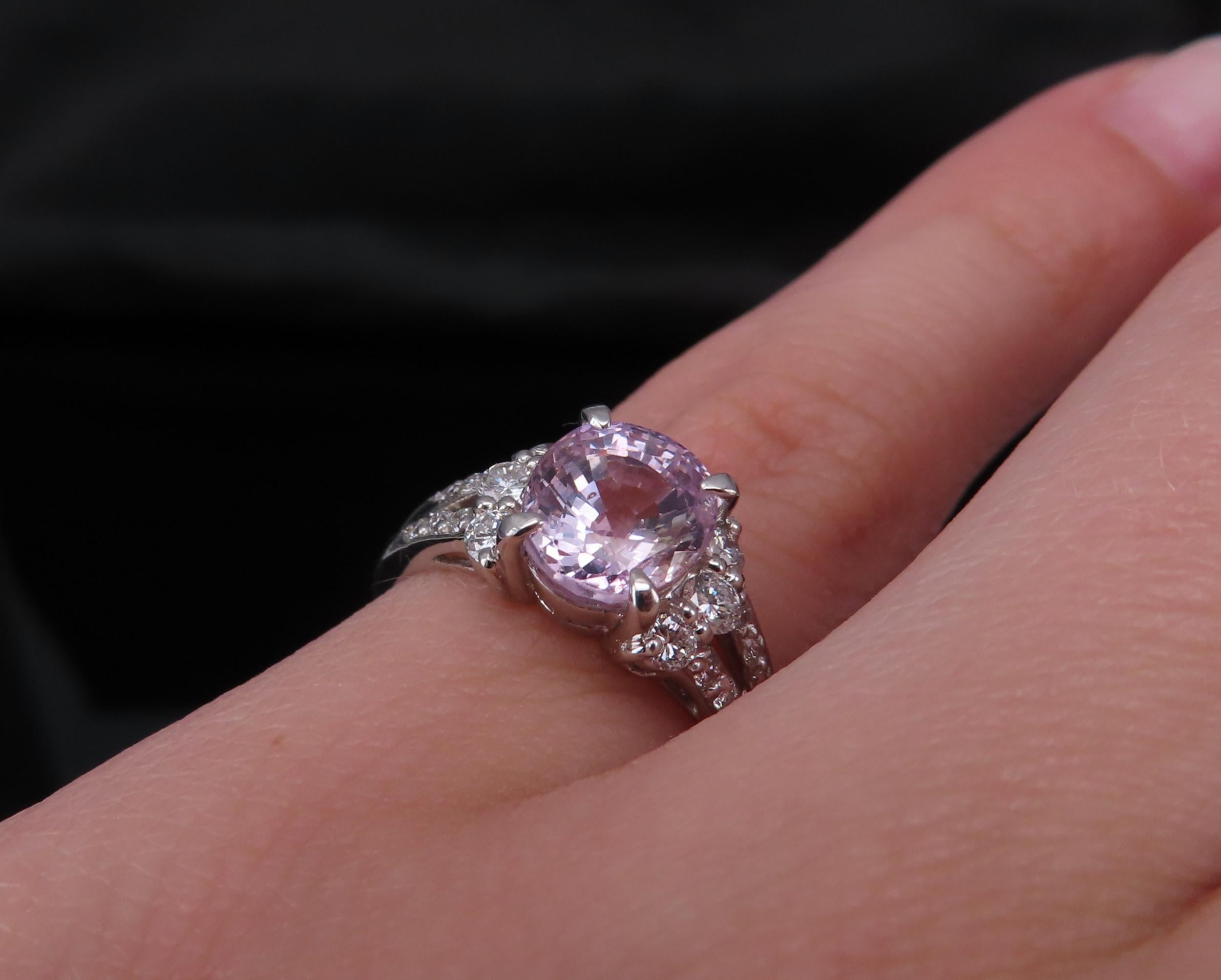 Fine 2.40ct GIA Certified Pink Sapphire & 0.34ct Diamond Platinum Ring Size 5