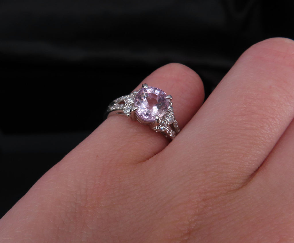 Fine 2.40ct GIA Certified Pink Sapphire & 0.34ct Diamond Platinum Ring Size 5