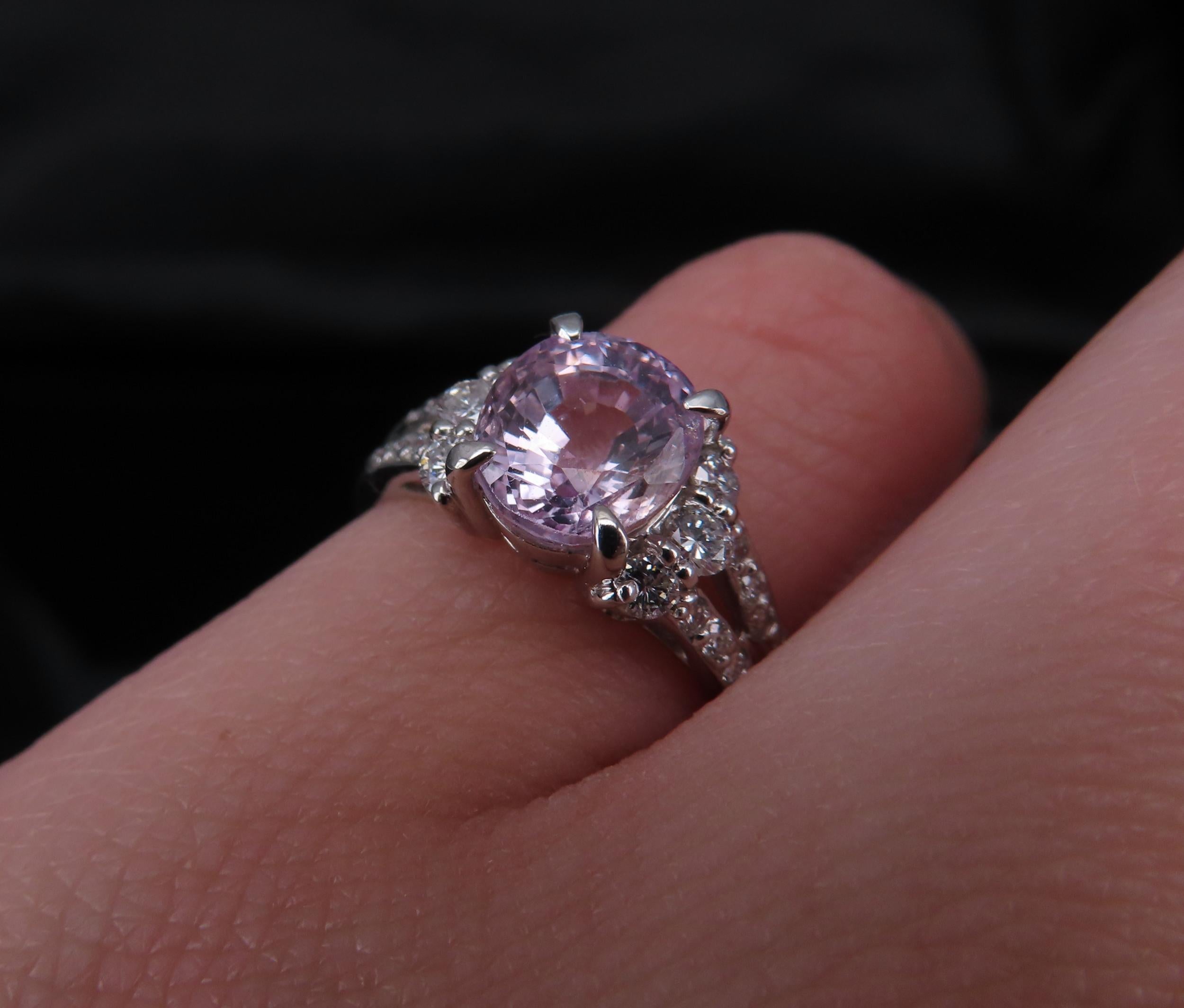 Fine 2.40ct GIA Certified Pink Sapphire & 0.34ct Diamond Platinum Ring Size 5