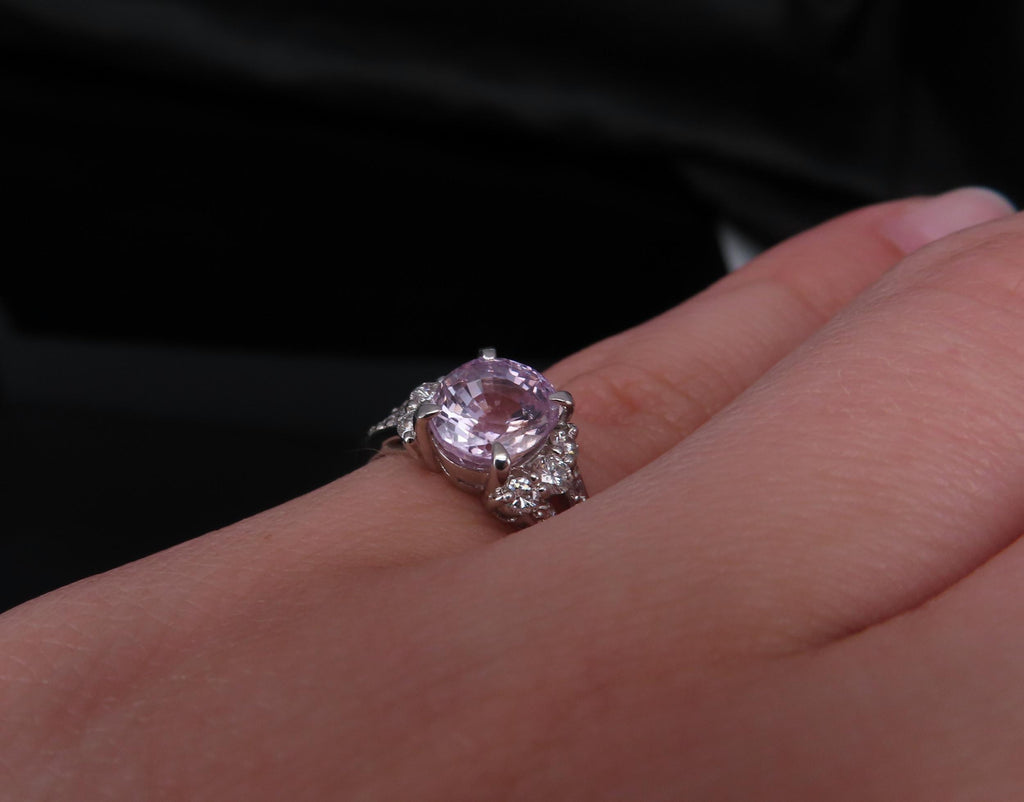 Fine 2.40ct GIA Certified Pink Sapphire & 0.34ct Diamond Platinum Ring Size 5