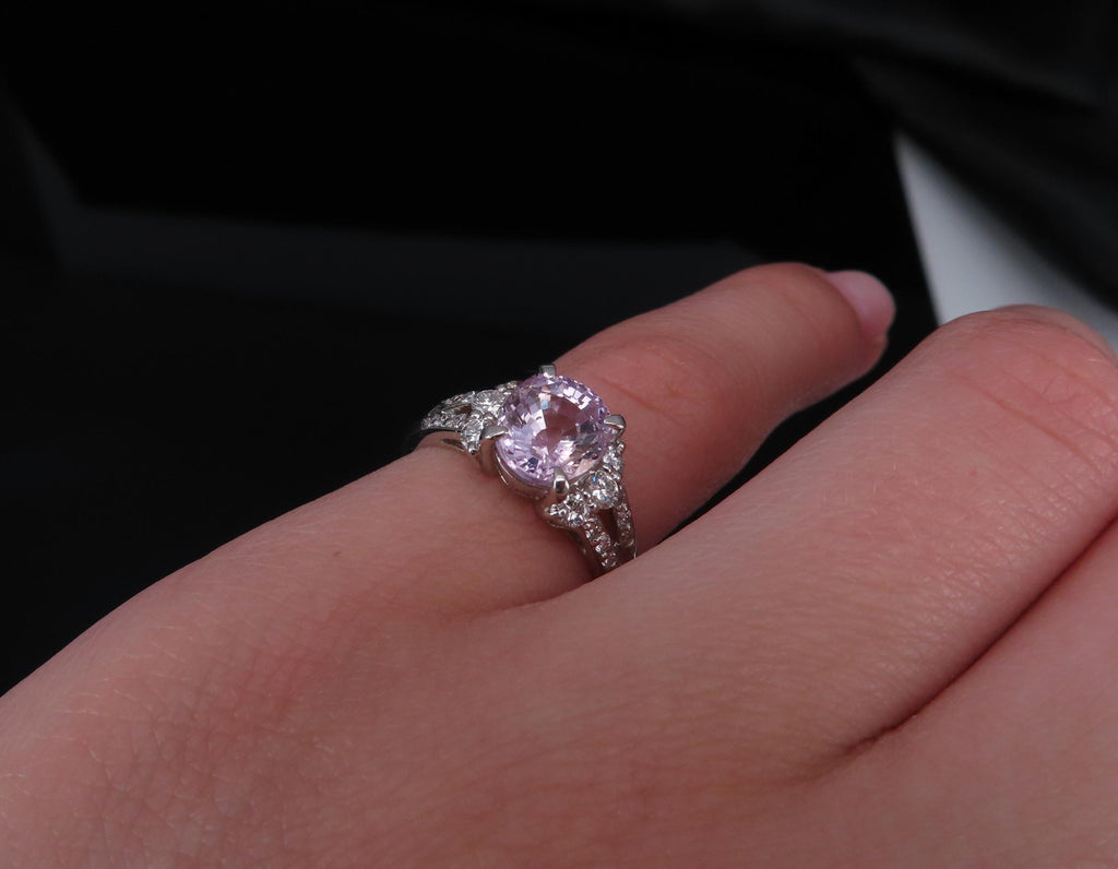 Fine 2.40ct GIA Certified Pink Sapphire & 0.34ct Diamond Platinum Ring Size 5