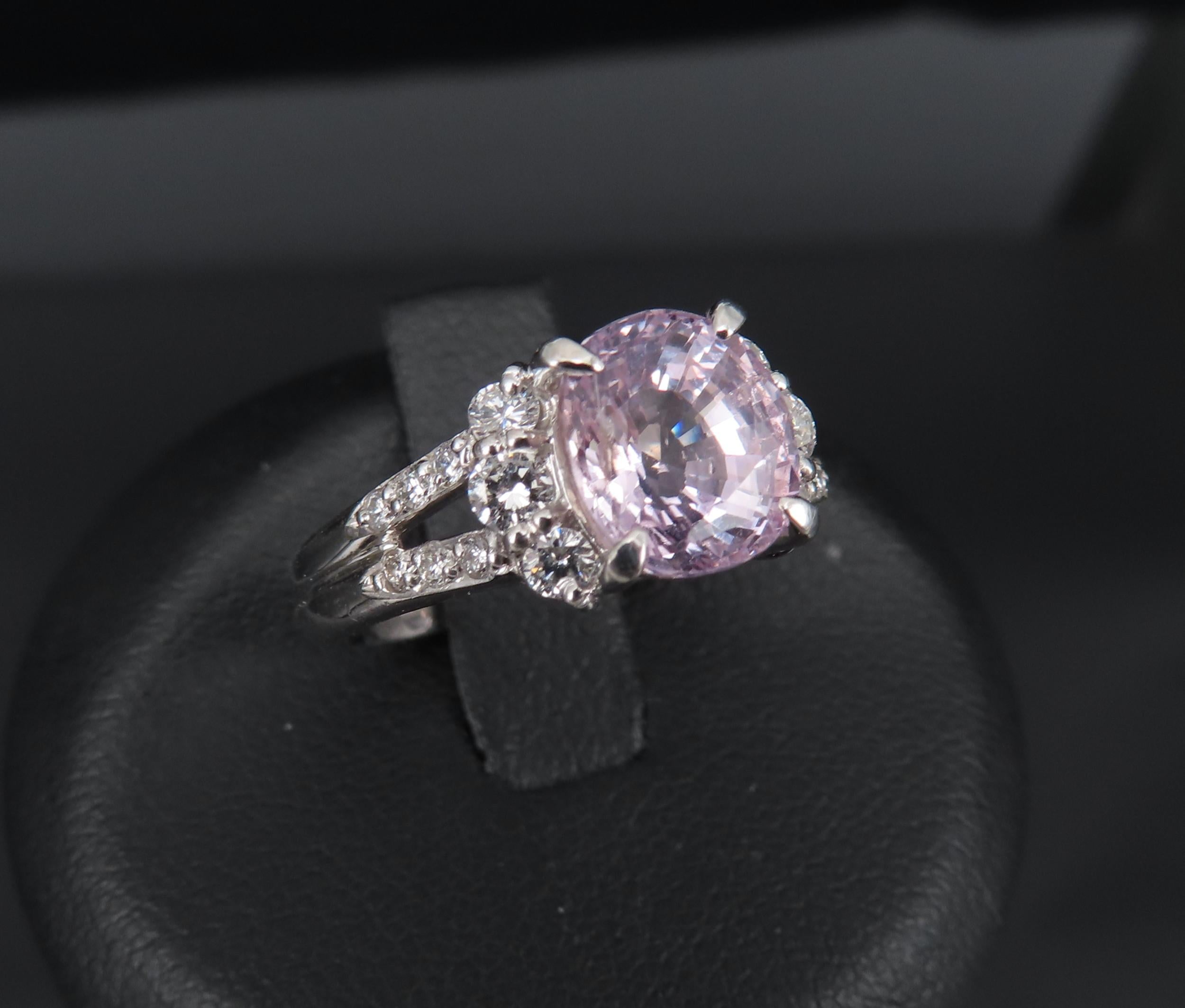 Fine 2.40ct GIA Certified Pink Sapphire & 0.34ct Diamond Platinum Ring Size 5