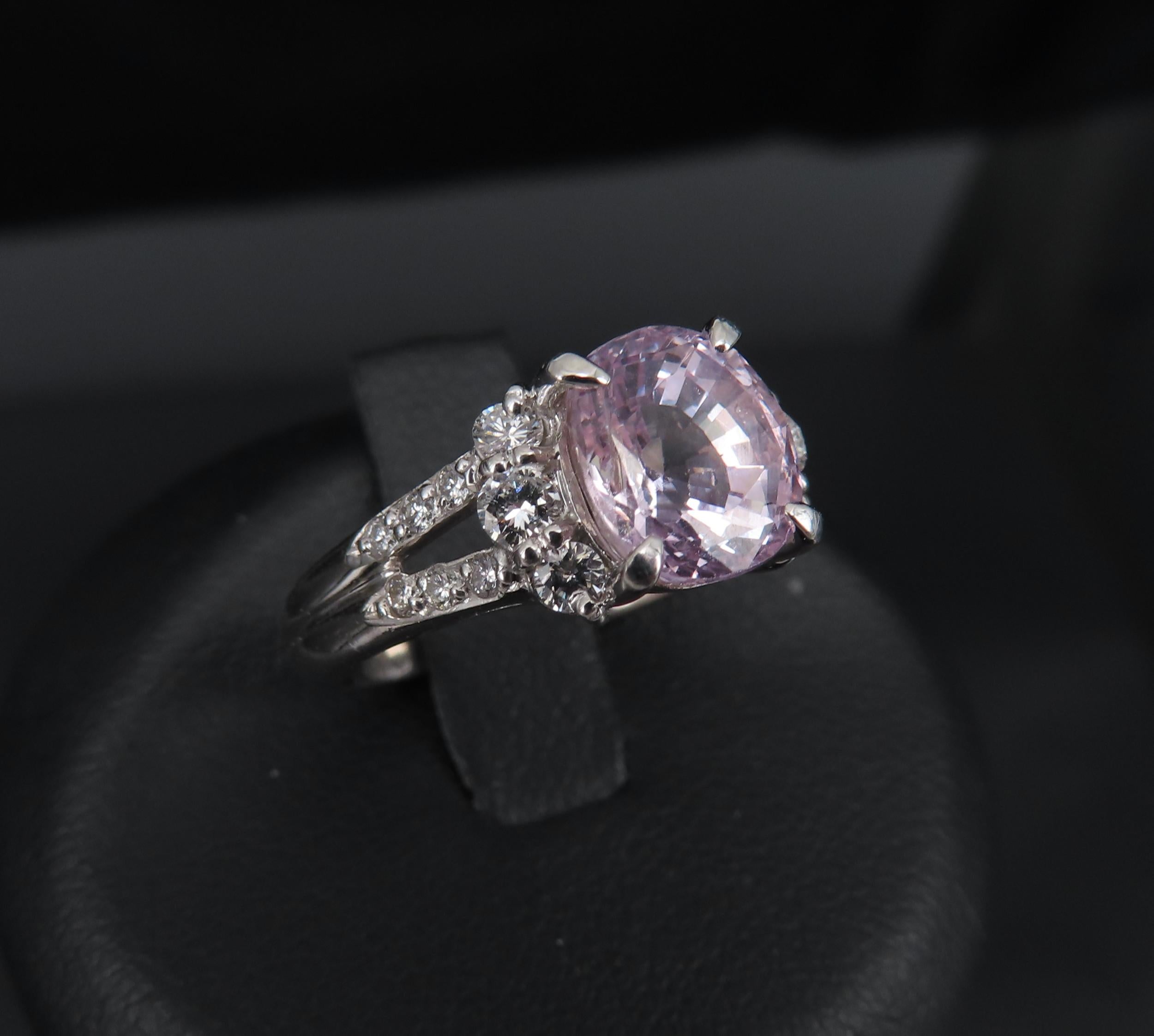 Fine 2.40ct GIA Certified Pink Sapphire & 0.34ct Diamond Platinum Ring Size 5
