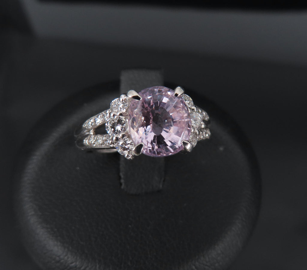 Fine 2.40ct GIA Certified Pink Sapphire & 0.34ct Diamond Platinum Ring Size 5