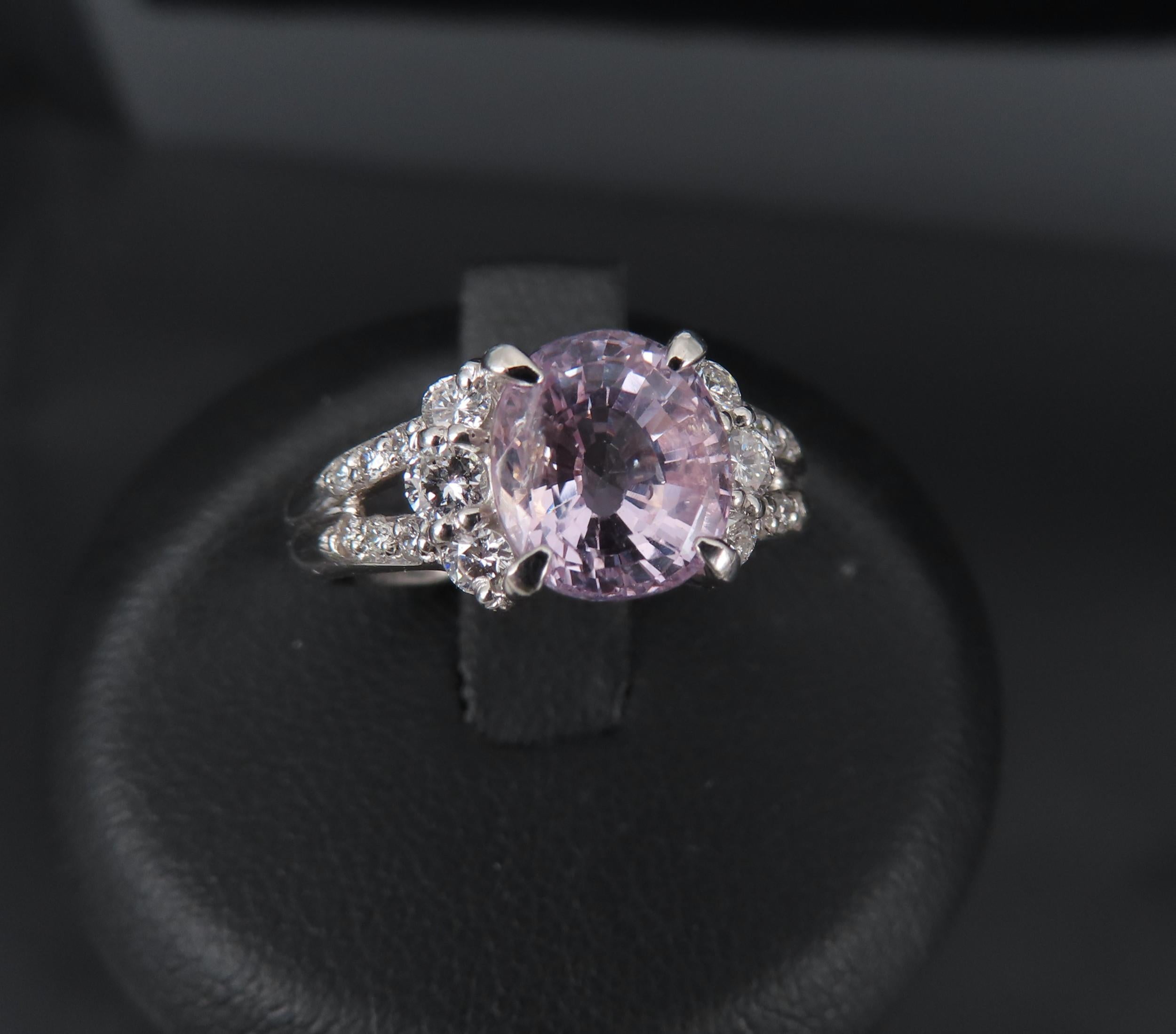 Fine 2.40ct GIA Certified Pink Sapphire & 0.34ct Diamond Platinum Ring Size 5