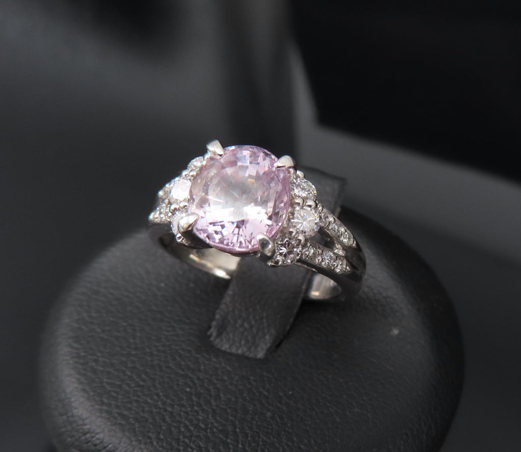 Fine 2.40ct GIA Certified Pink Sapphire & 0.34ct Diamond Platinum Ring Size 5