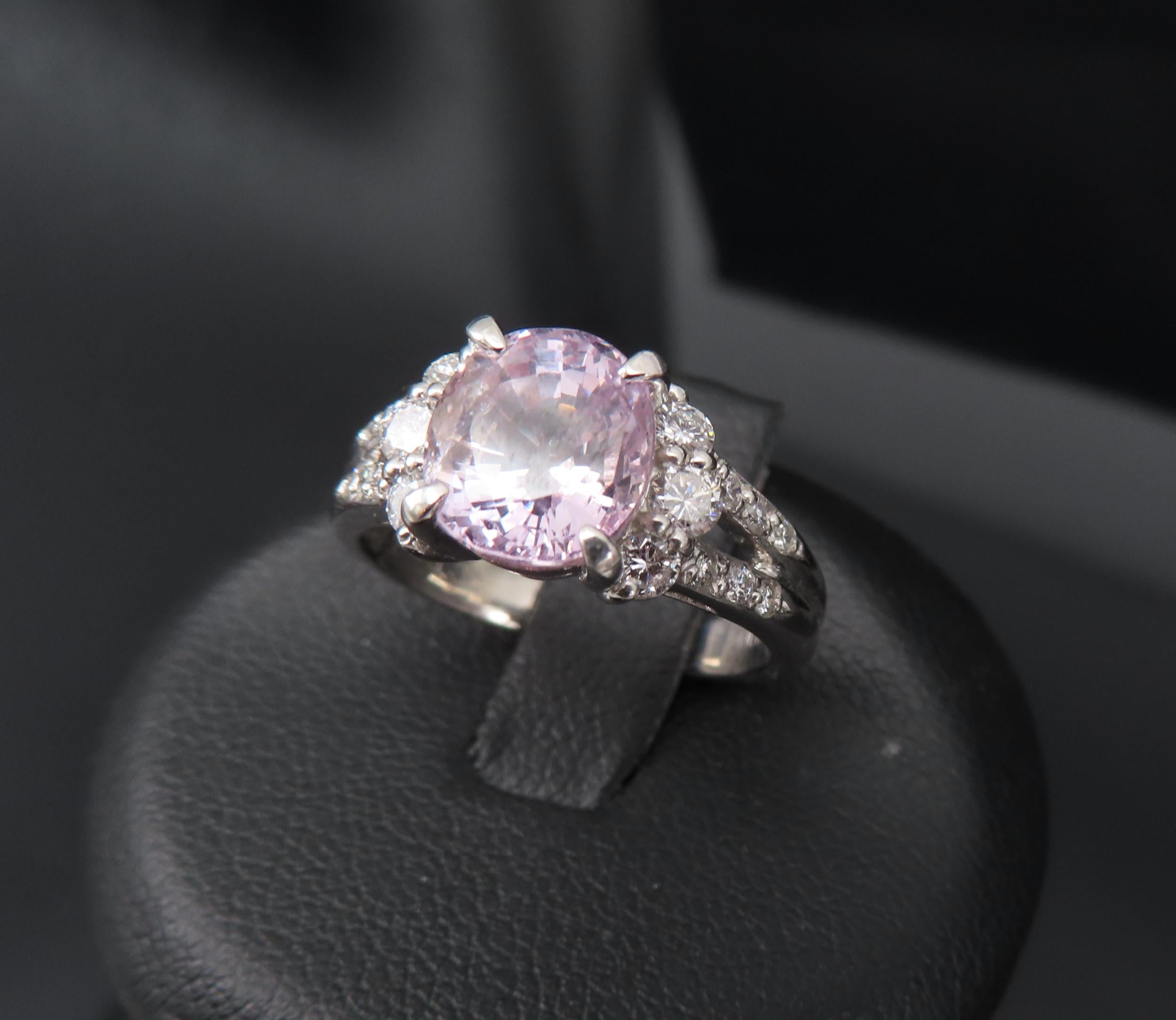 Fine 2.40ct GIA Certified Pink Sapphire & 0.34ct Diamond Platinum Ring Size 5
