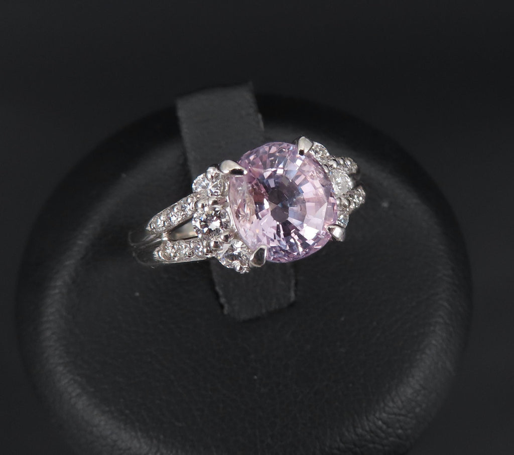 Fine 2.40ct GIA Certified Pink Sapphire & 0.34ct Diamond Platinum Ring Size 5