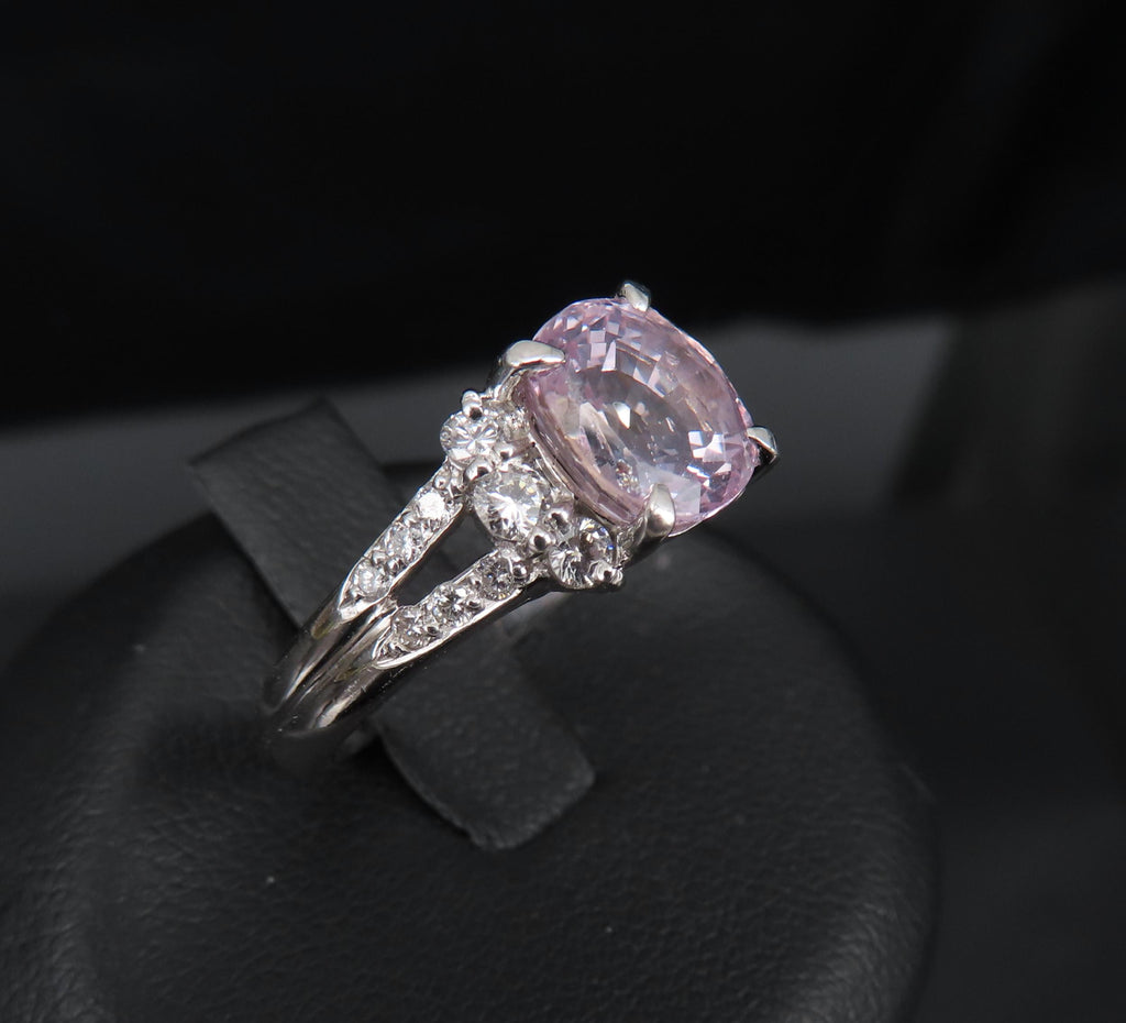 Fine 2.40ct GIA Certified Pink Sapphire & 0.34ct Diamond Platinum Ring Size 5