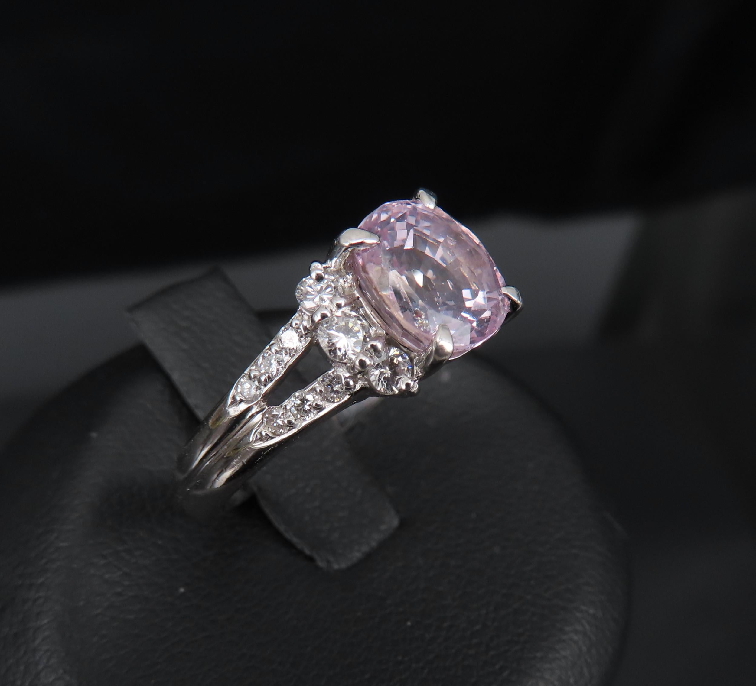 Fine 2.40ct GIA Certified Pink Sapphire & 0.34ct Diamond Platinum Ring Size 5
