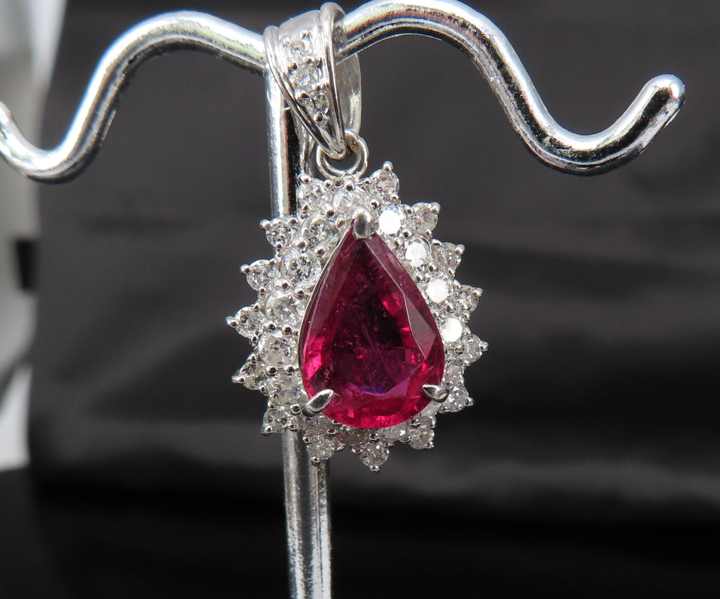 Fine 2.61ct Intense Red Rubellite Tourmaline & 1.03ct Diamond Platinum Pendant