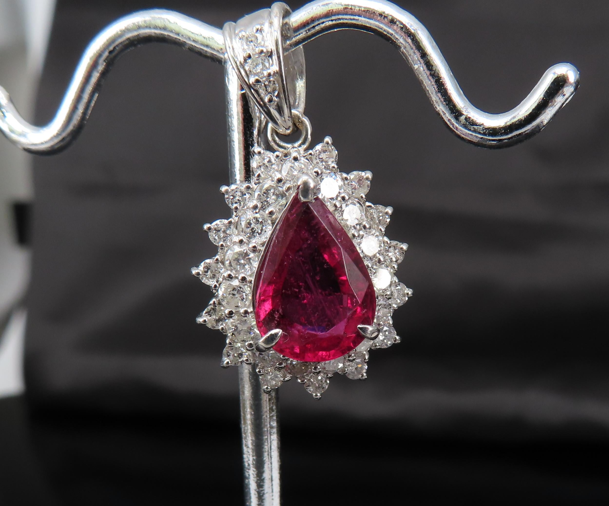 Fine 2.61ct Intense Red Rubellite Tourmaline & 1.03ct Diamond Platinum Pendant