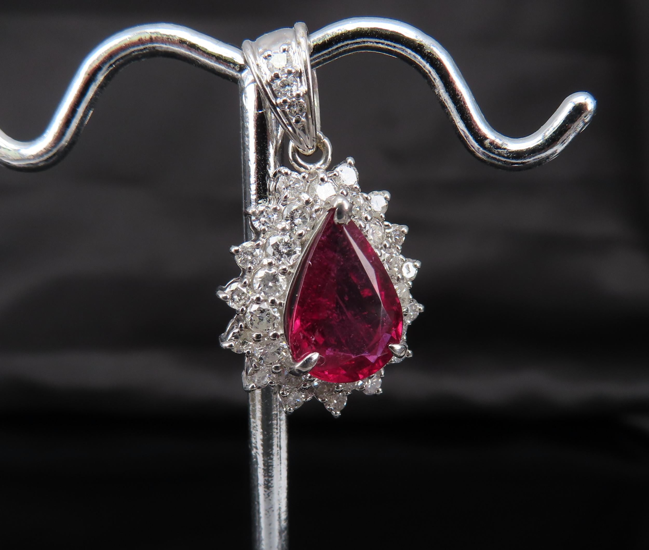 Fine 2.61ct Intense Red Rubellite Tourmaline & 1.03ct Diamond Platinum Pendant