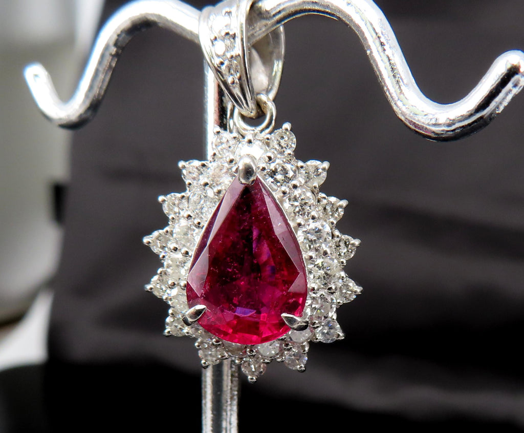 Fine 2.61ct Intense Red Rubellite Tourmaline & 1.03ct Diamond Platinum Pendant