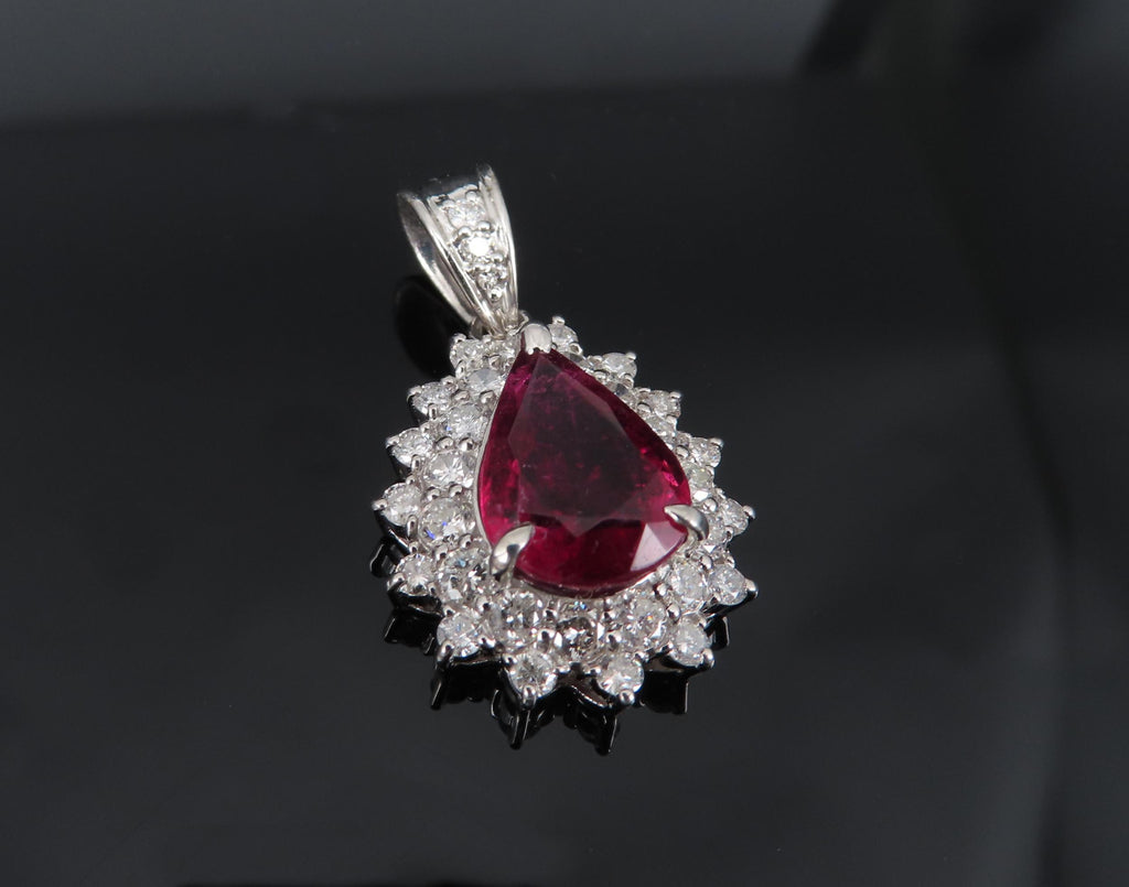 Fine 2.61ct Intense Red Rubellite Tourmaline & 1.03ct Diamond Platinum Pendant
