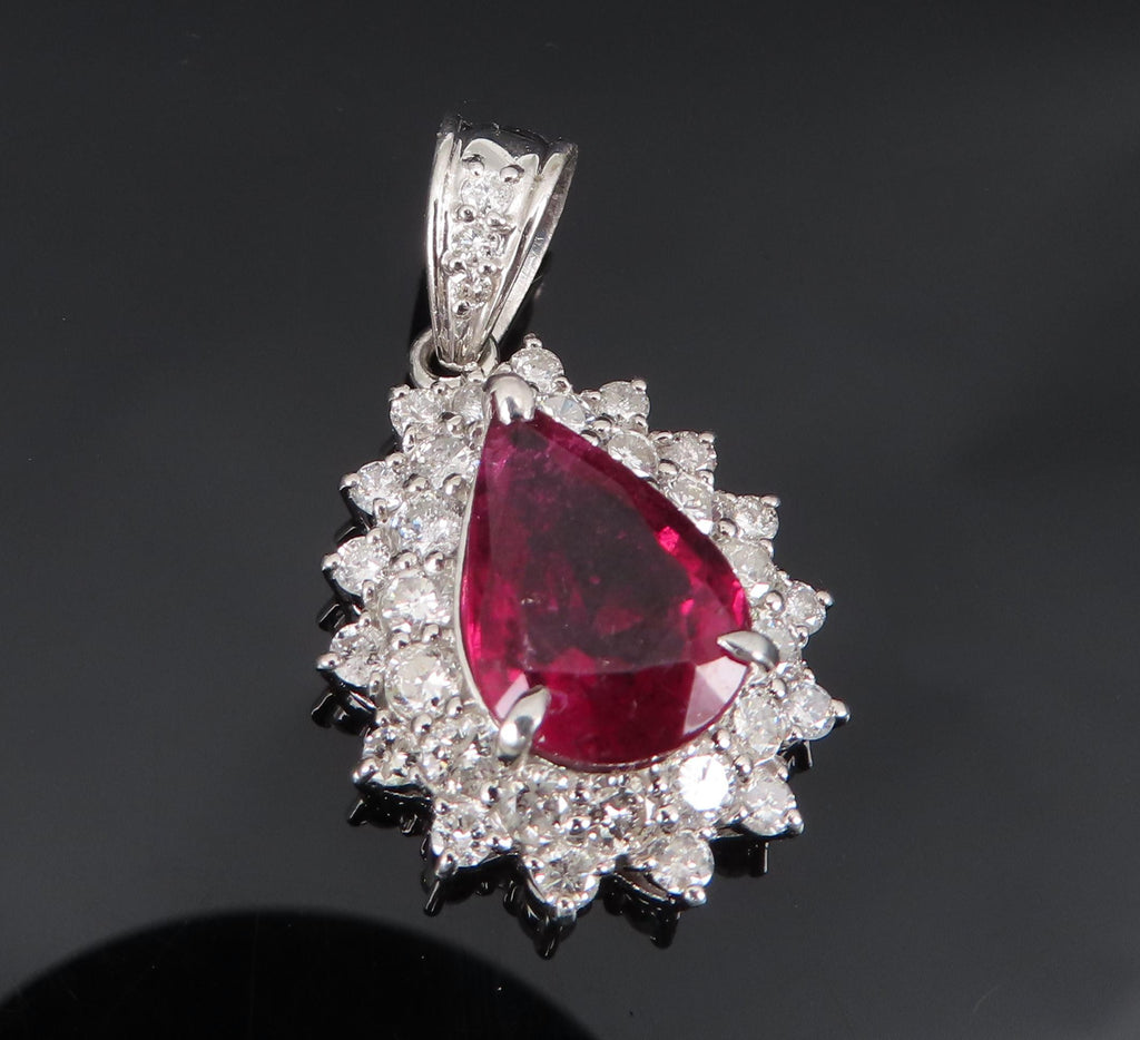 Fine 2.61ct Intense Red Rubellite Tourmaline & 1.03ct Diamond Platinum Pendant