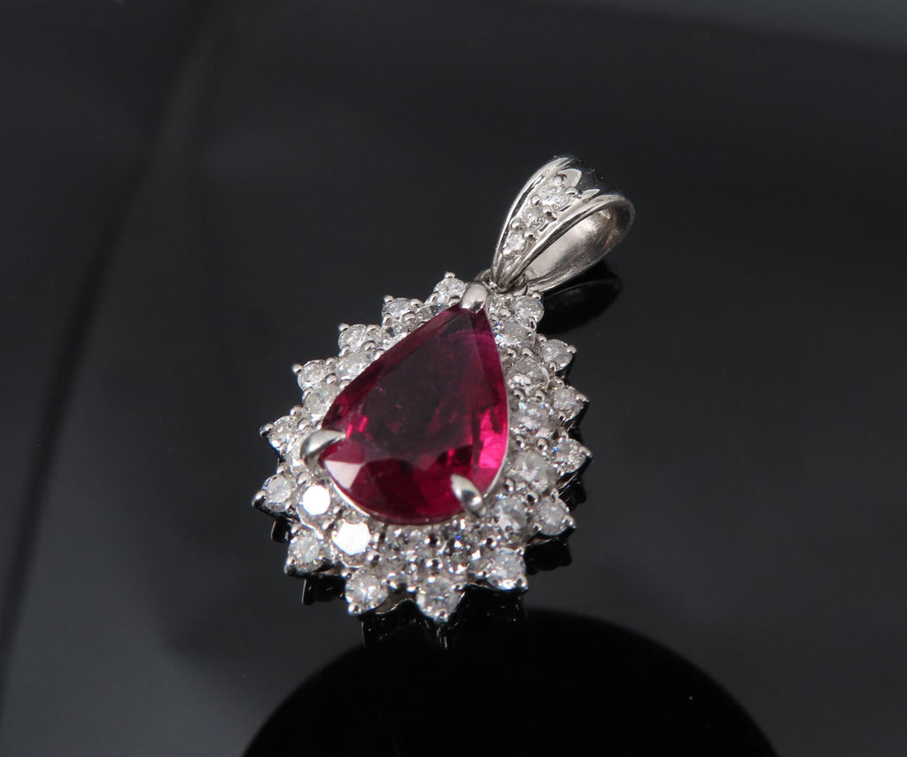 Fine 2.61ct Intense Red Rubellite Tourmaline & 1.03ct Diamond Platinum Pendant