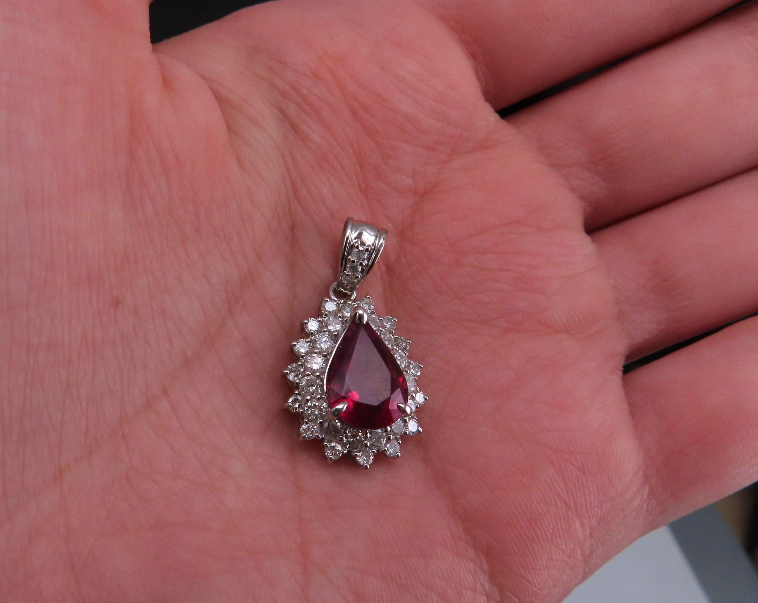 Fine 2.61ct Intense Red Rubellite Tourmaline & 1.03ct Diamond Platinum Pendant