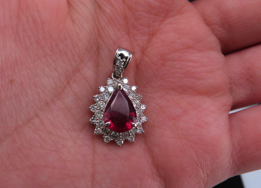 Fine 2.61ct Intense Red Rubellite Tourmaline & 1.03ct Diamond Platinum Pendant