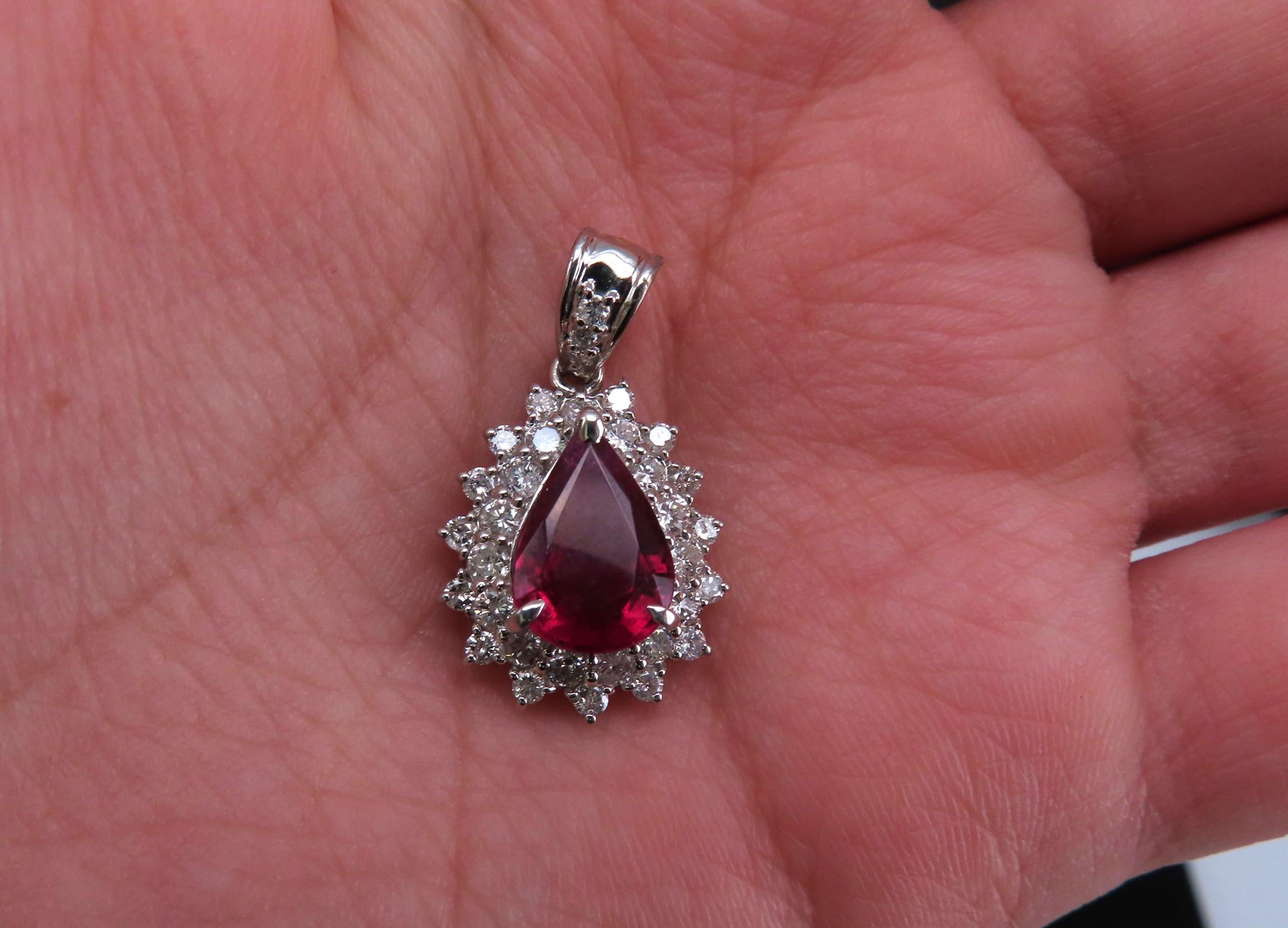Fine 2.61ct Intense Red Rubellite Tourmaline & 1.03ct Diamond Platinum Pendant
