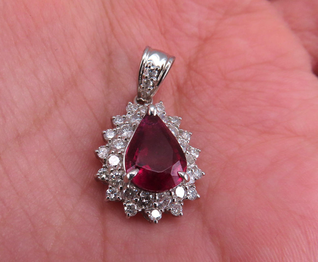 Fine 2.61ct Intense Red Rubellite Tourmaline & 1.03ct Diamond Platinum Pendant