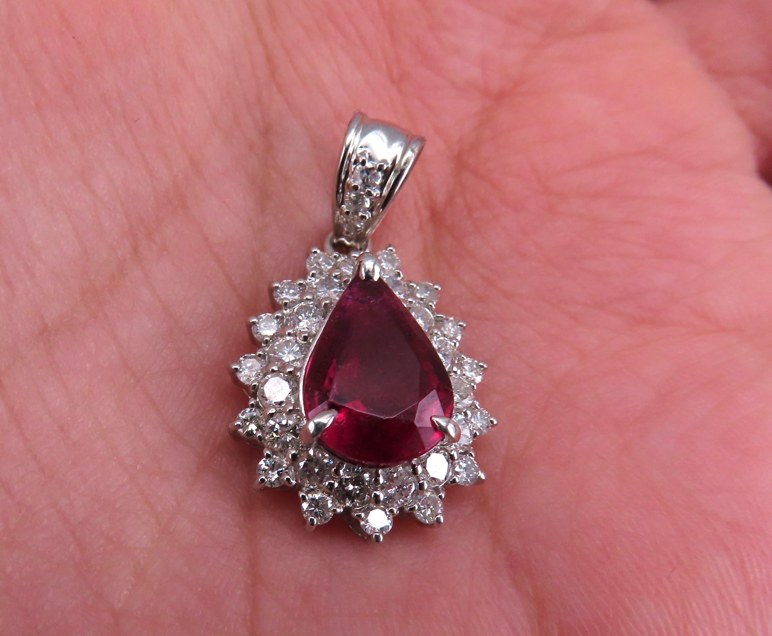 Fine 2.61ct Intense Red Rubellite Tourmaline & 1.03ct Diamond Platinum Pendant
