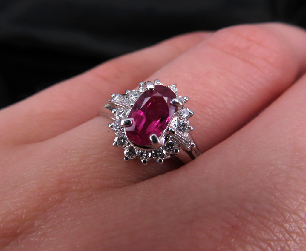 Vintage 1.02ct Intense Red Ruby & 0.31ct Diamond Platinum Cocktail Ring Size 7