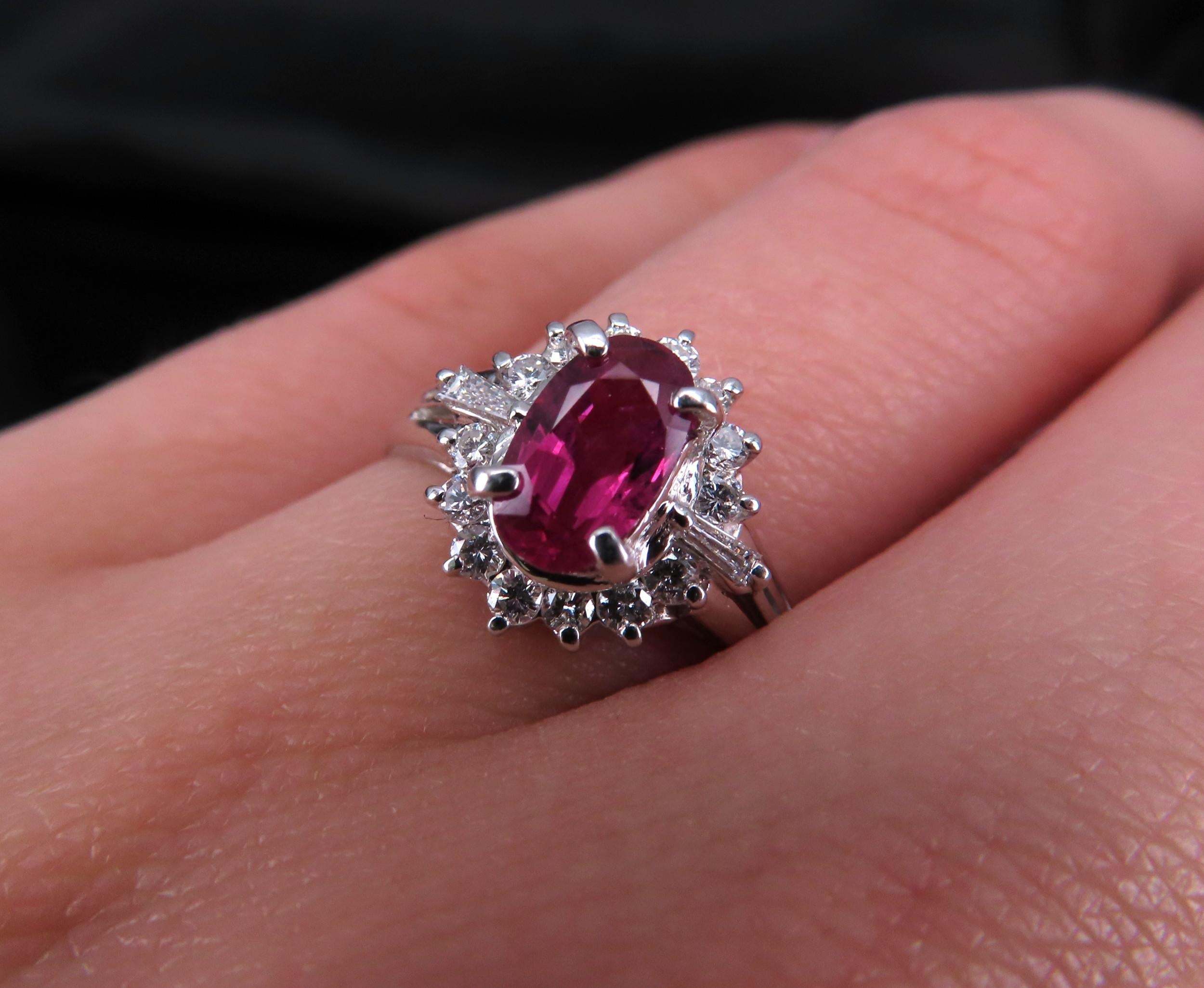 Vintage 1.02ct Intense Red Ruby & 0.31ct Diamond Platinum Cocktail Ring Size 7