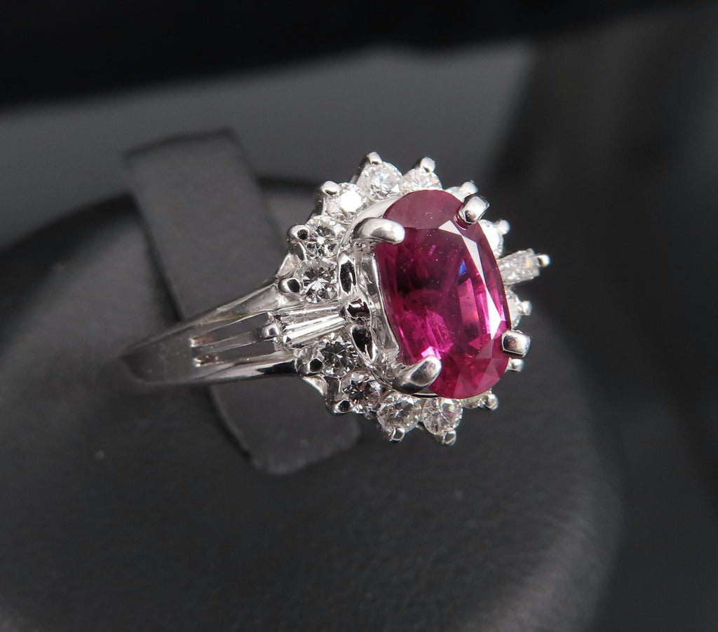 Vintage 1.02ct Intense Red Ruby & 0.31ct Diamond Platinum Cocktail Ring Size 7