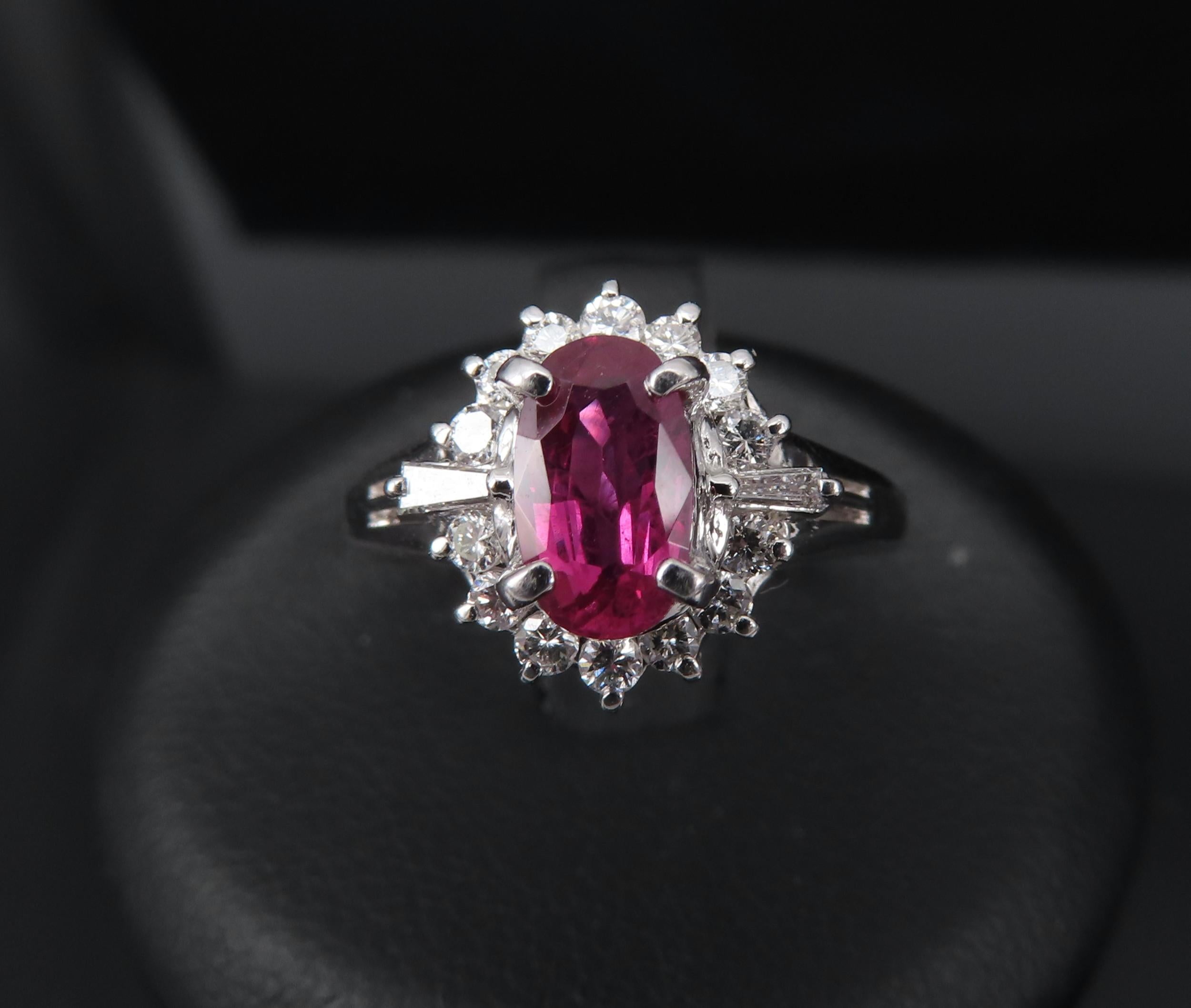 Vintage 1.02ct Intense Red Ruby & 0.31ct Diamond Platinum Cocktail Ring Size 7