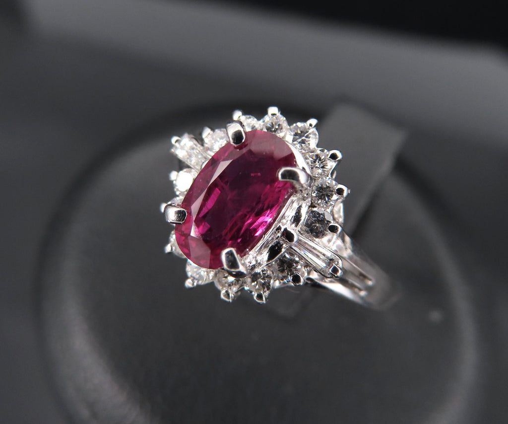 Vintage 1.02ct Intense Red Ruby & 0.31ct Diamond Platinum Cocktail Ring Size 7