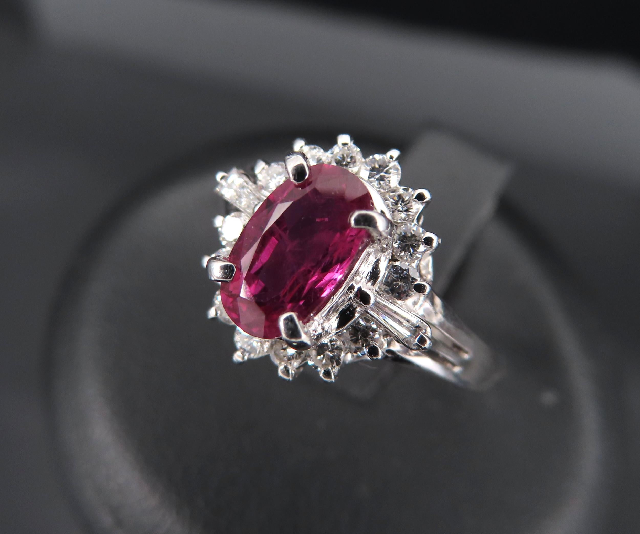Vintage 1.02ct Intense Red Ruby & 0.31ct Diamond Platinum Cocktail Ring Size 7