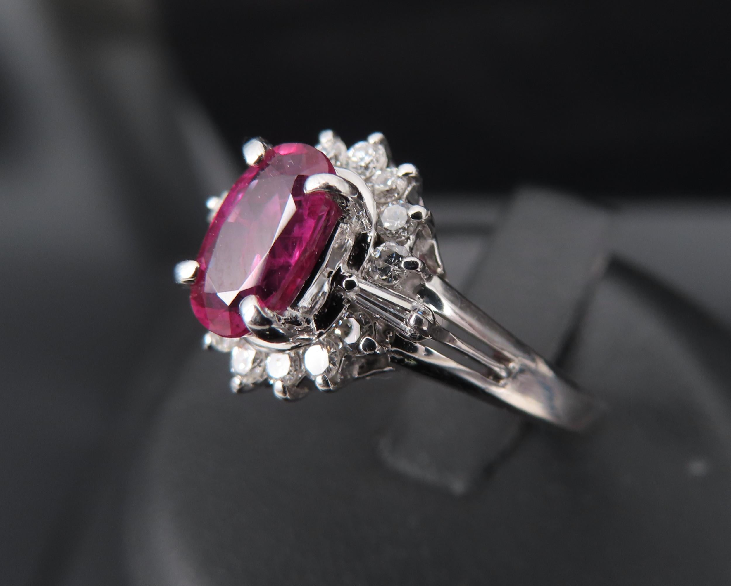 Vintage 1.02ct Intense Red Ruby & 0.31ct Diamond Platinum Cocktail Ring Size 7