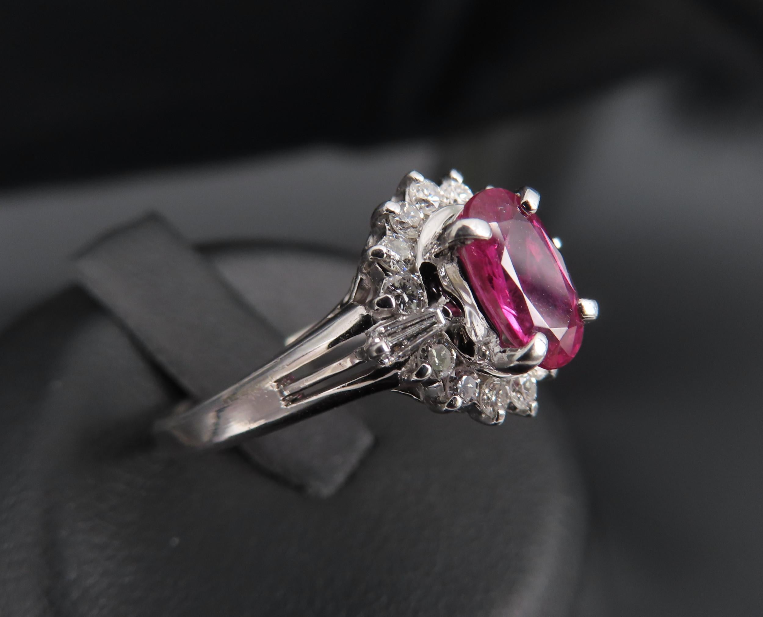 Vintage 1.02ct Intense Red Ruby & 0.31ct Diamond Platinum Cocktail Ring Size 7