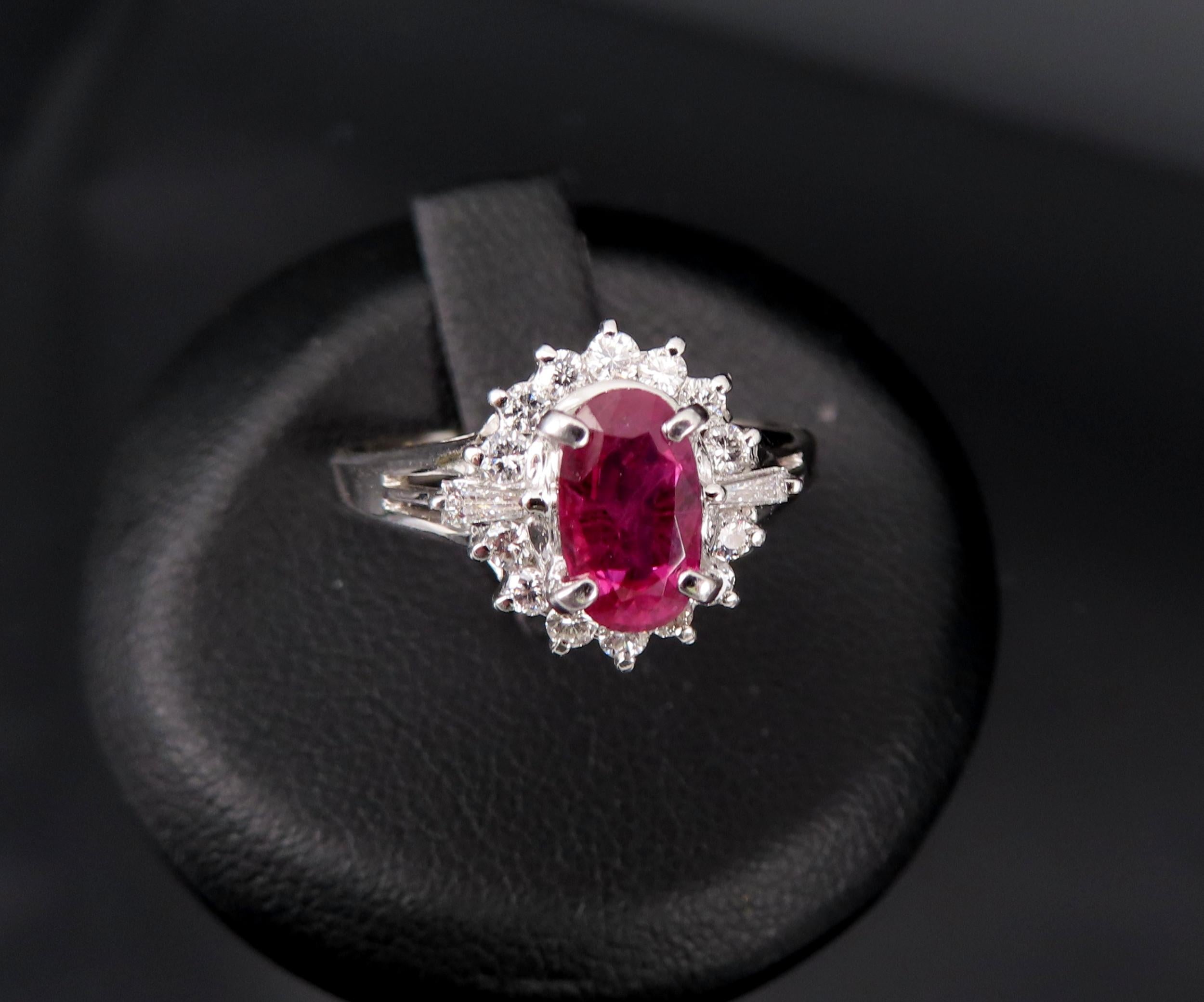 Vintage 1.02ct Intense Red Ruby & 0.31ct Diamond Platinum Cocktail Ring Size 7