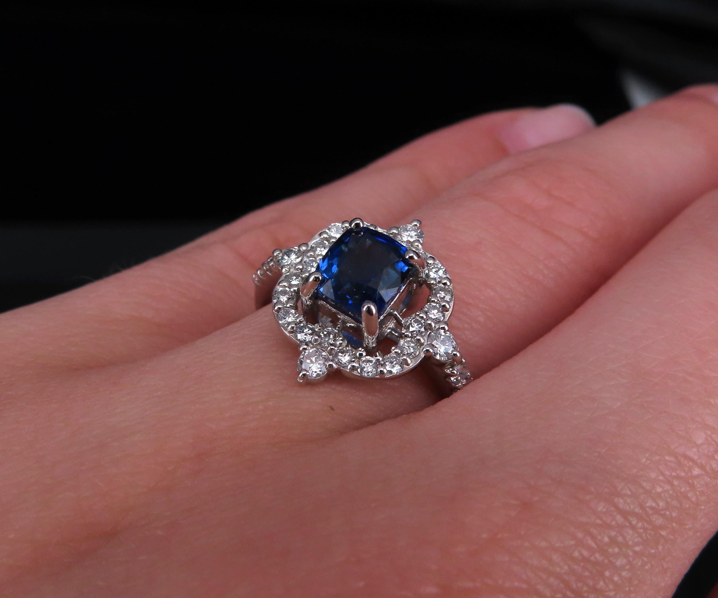 1.47ct Royal Blue GIA Certified Sapphire 0.48ct Diamond Platinum Ring, Size 6.5