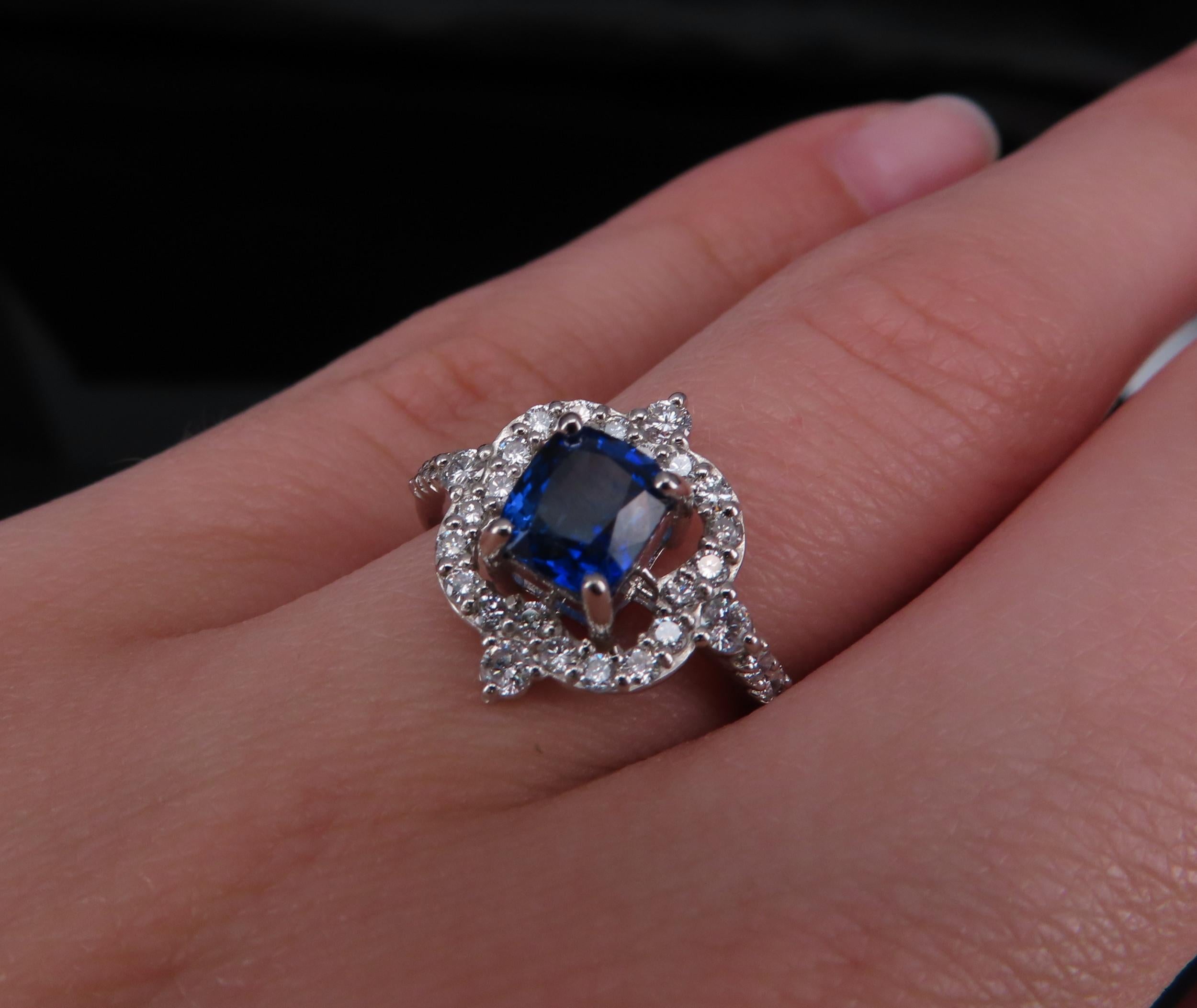 1.47ct Royal Blue GIA Certified Sapphire 0.48ct Diamond Platinum Ring, Size 6.5
