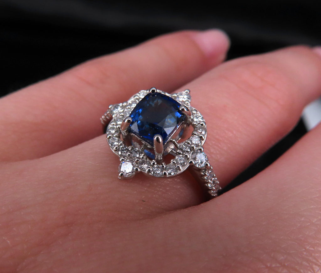 1.47ct Royal Blue GIA Certified Sapphire 0.48ct Diamond Platinum Ring, Size 6.5