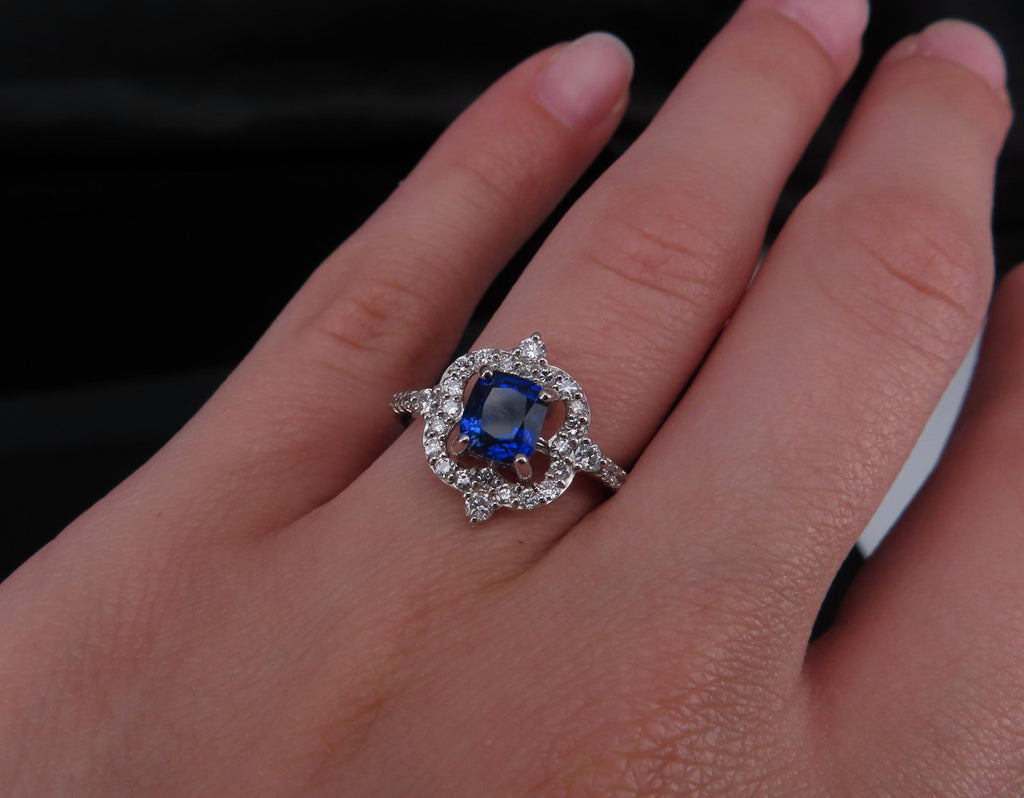 1.47ct Royal Blue GIA Certified Sapphire 0.48ct Diamond Platinum Ring, Size 6.5