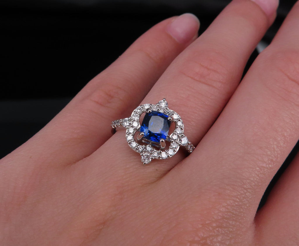 1.47ct Royal Blue GIA Certified Sapphire 0.48ct Diamond Platinum Ring, Size 6.5