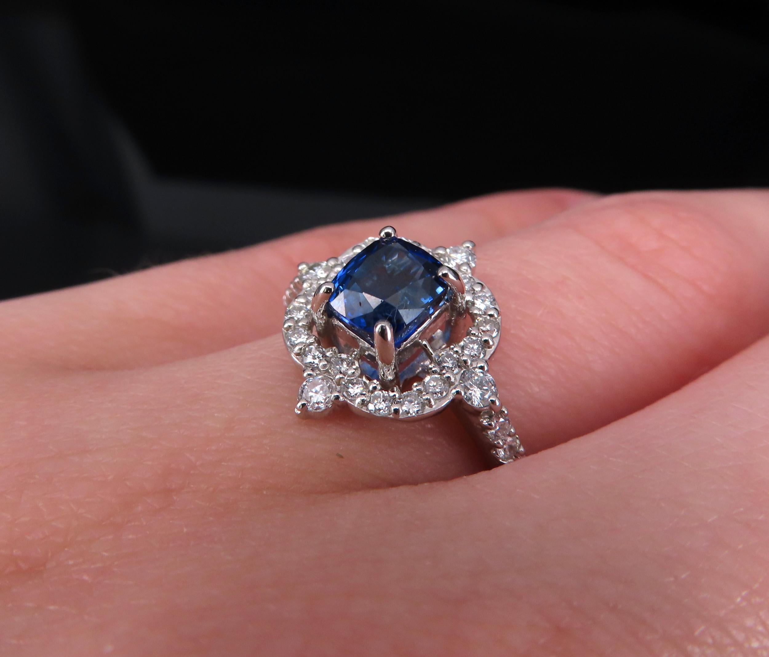 1.47ct Royal Blue GIA Certified Sapphire 0.48ct Diamond Platinum Ring, Size 6.5