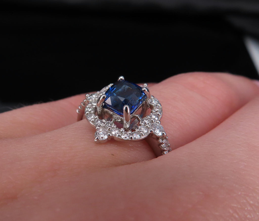 1.47ct Royal Blue GIA Certified Sapphire 0.48ct Diamond Platinum Ring, Size 6.5