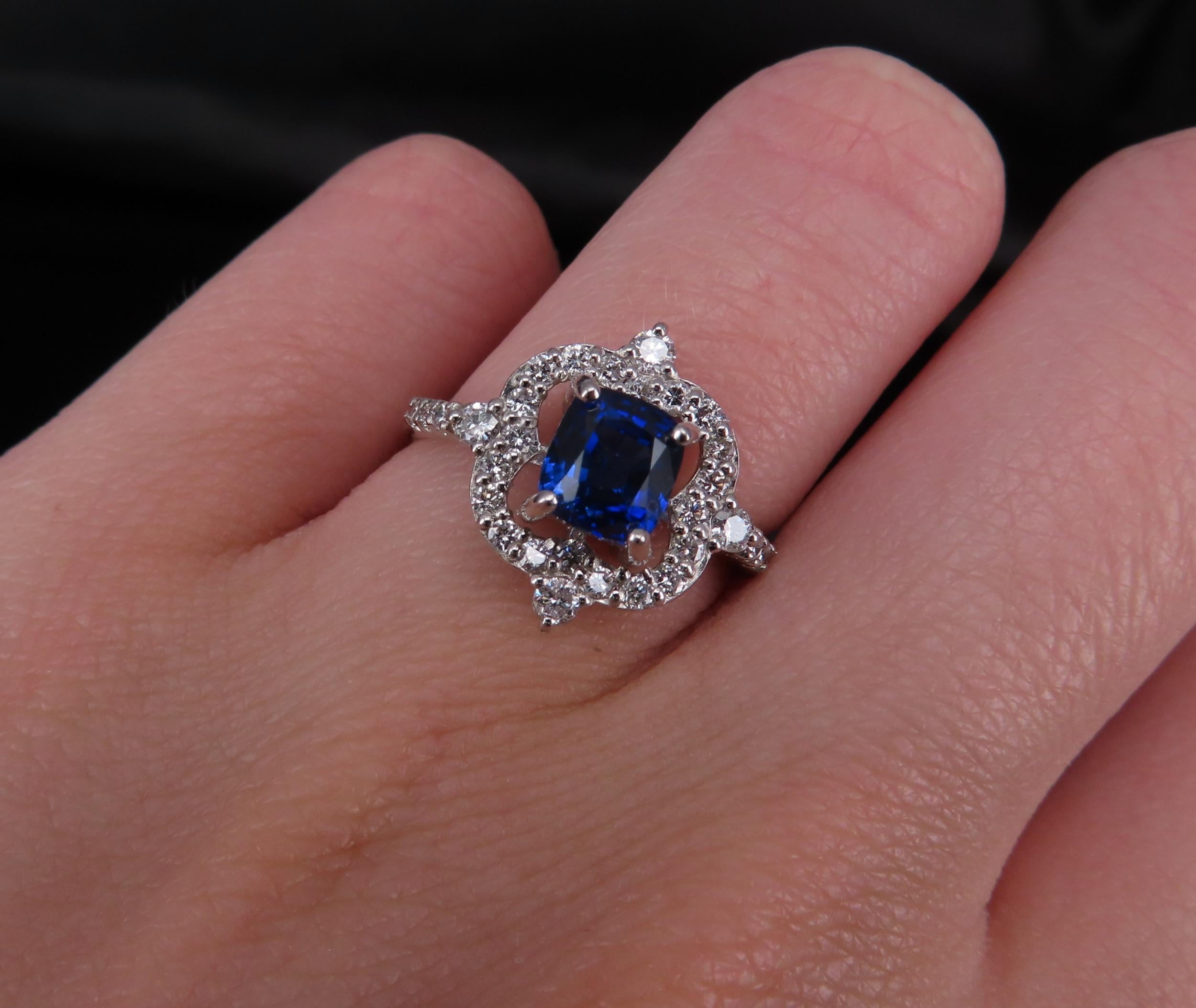 1.47ct Royal Blue GIA Certified Sapphire 0.48ct Diamond Platinum Ring, Size 6.5