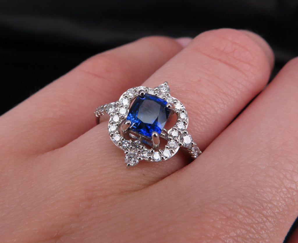 1.47ct Royal Blue GIA Certified Sapphire 0.48ct Diamond Platinum Ring, Size 6.5