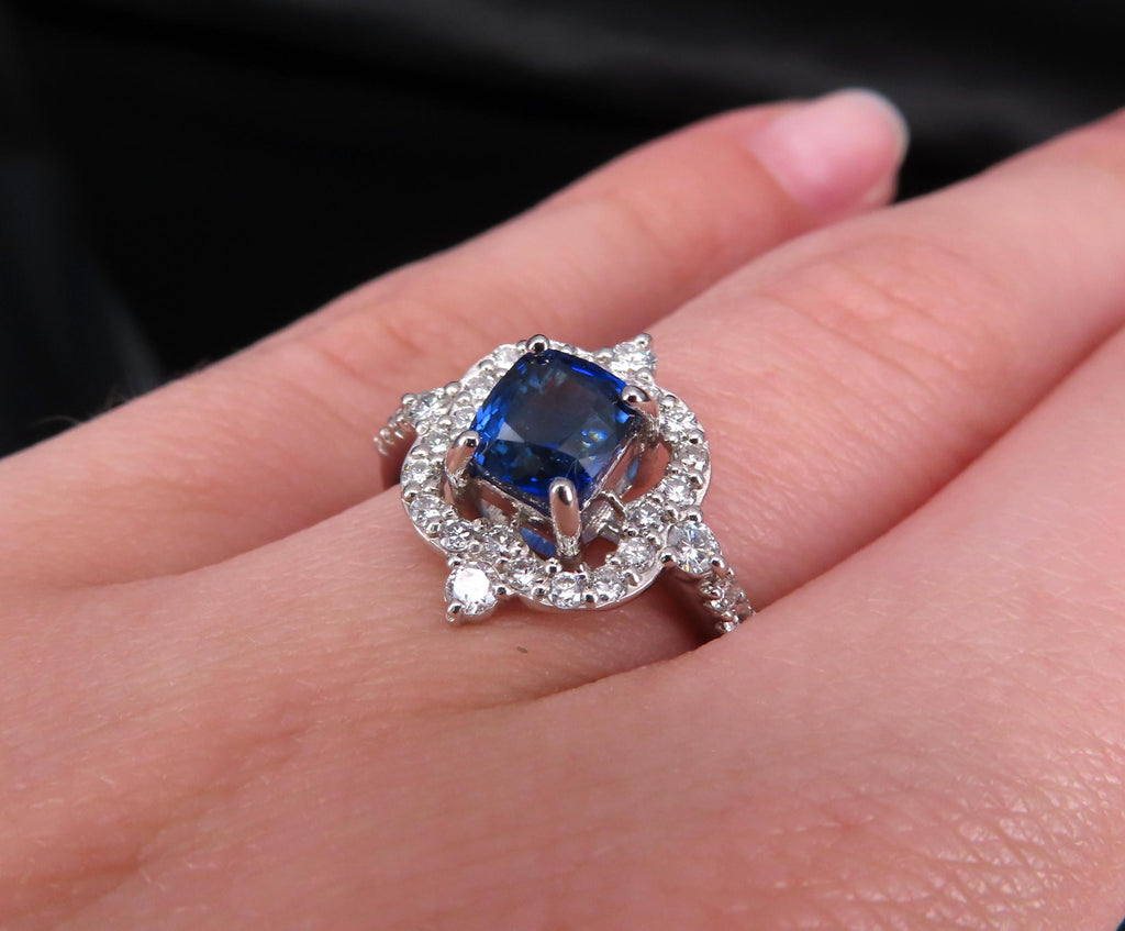 1.47ct Royal Blue GIA Certified Sapphire 0.48ct Diamond Platinum Ring, Size 6.5